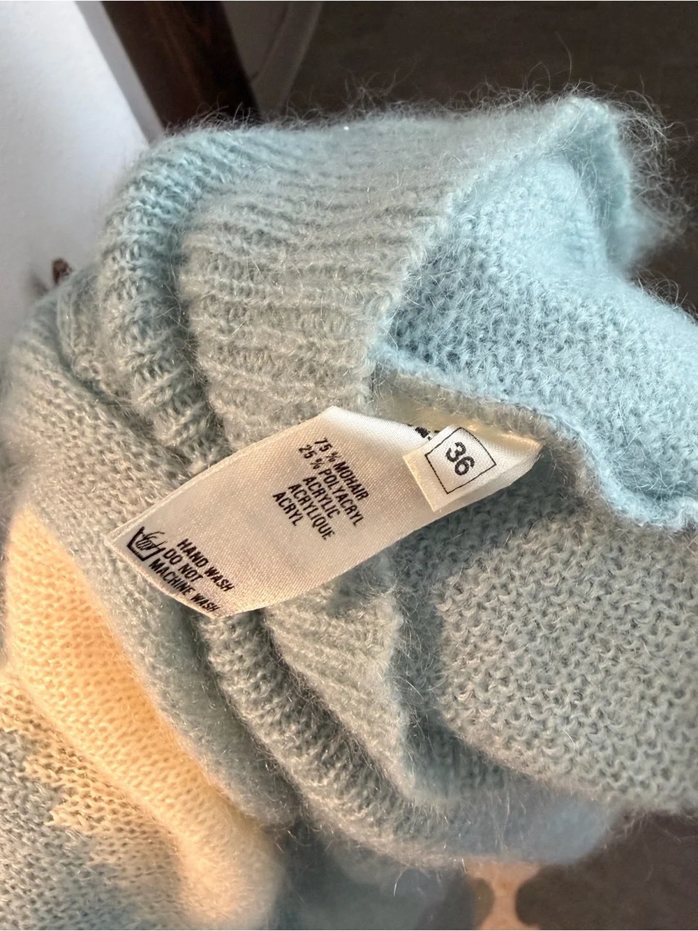 VTG Escada 3Pc Mohair Sweater Set Blue Cream Damaged As Is